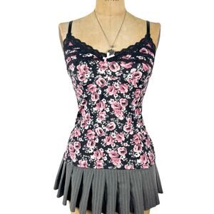 Y2K Floral Lace Trim Cami Lingerie Style Romantic Coquette Dollette‎ Top Sz M